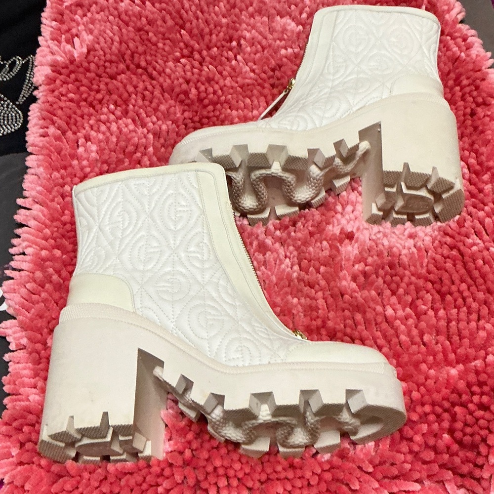 Gucci White Quilted Platform Lace-Up Ankle Boots